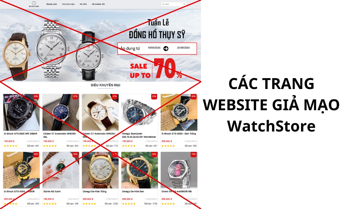 Các trang website giả mạo WatchStore