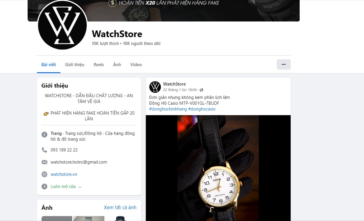 kênh mua sắm chính thức watchstore facebook