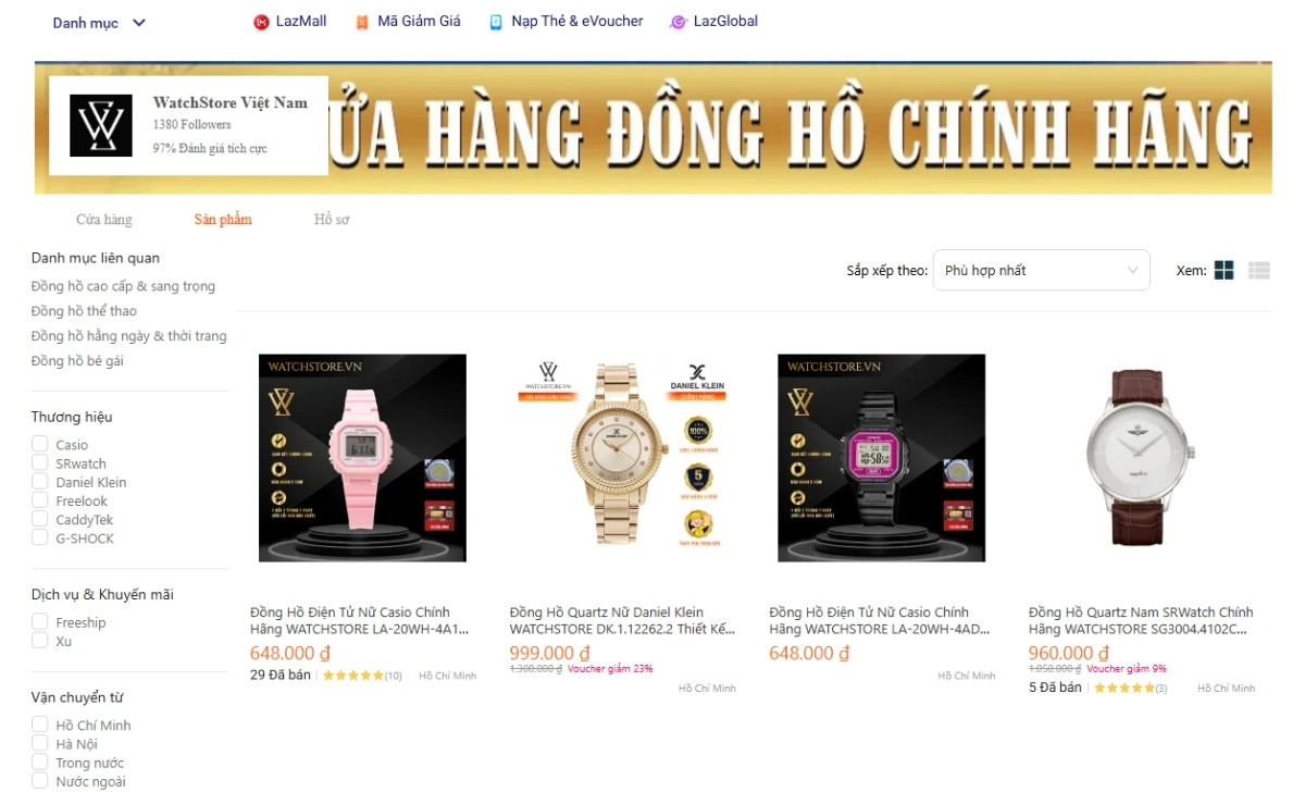kênh mua sắm chính thức watchstore lazada