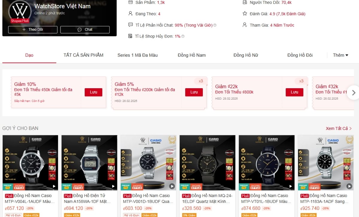 kênh mua sắm chính thức watchstore shopee