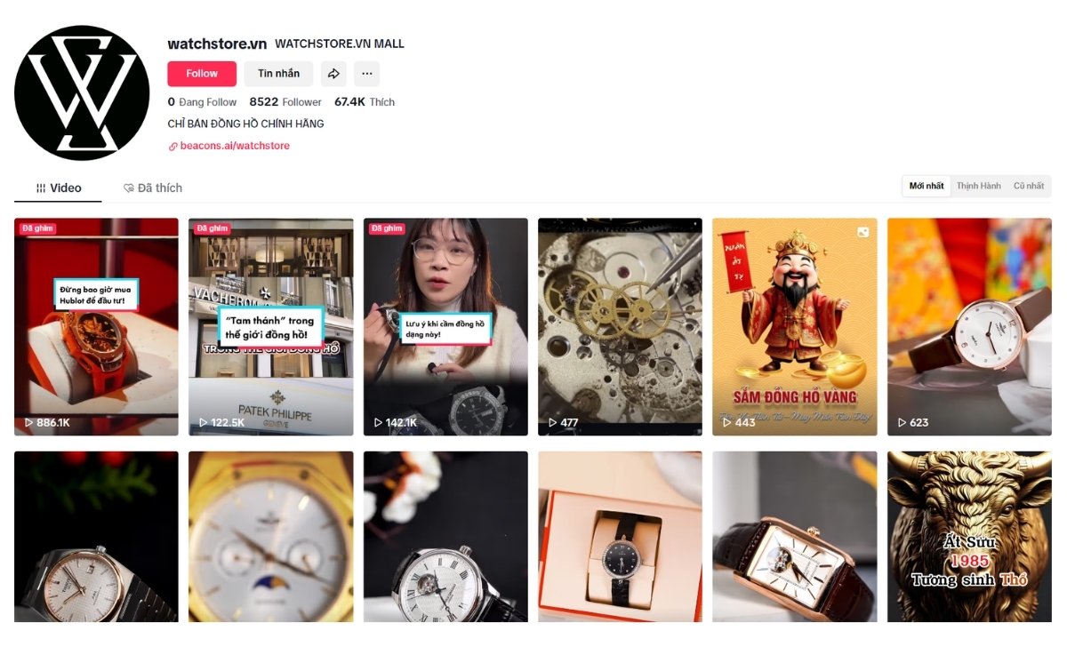 kênh mua sắm chính thức watchstore tiktok