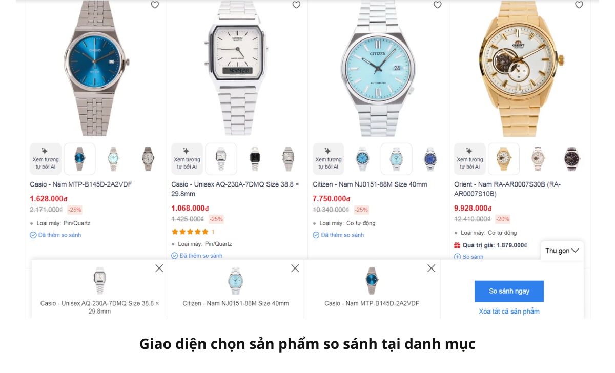 so sánh sản phẩm danh mục